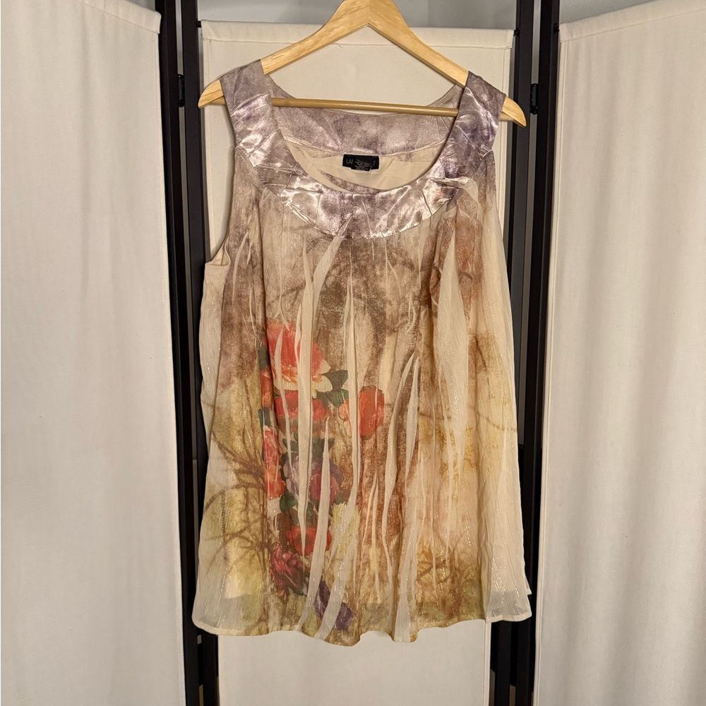 3/$10 Lane Bryant Tan Scoop Neck Sleeveless Floral Top